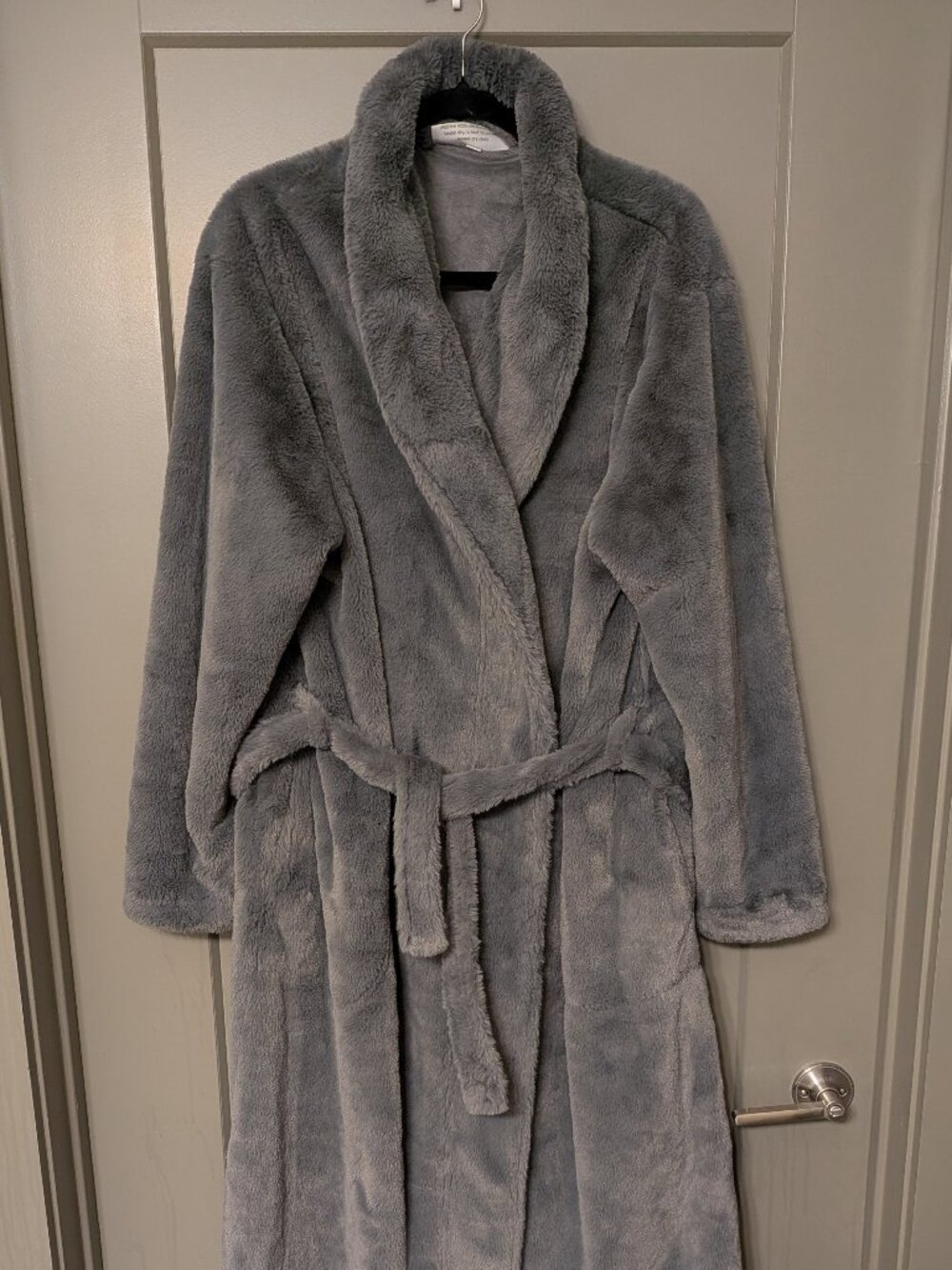 Minky Couture Luxury Plush Robe Charcoal Gray Faux Fur Bathrobe Size M/L Cozy
